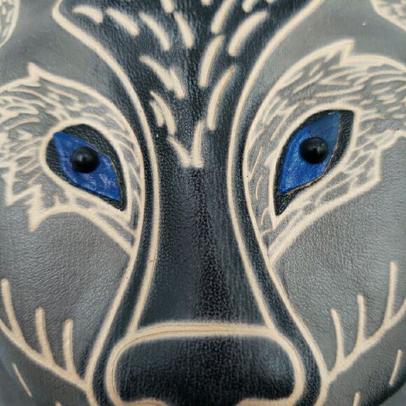 Handmade Leather Gray Wolf Wristlet Wallet Blue Eyes Animal Coin Pouch Cub Scout - Picture 4 of 11